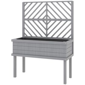 Elevated Wood Planter with Trellis for Climbing Plants, Raised Garden Bed with Legs and Drainage Holes, Gray