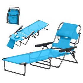 Folding Lounge Chair w/ Reclining Back, Light Blue