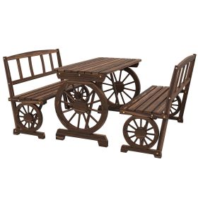 Carbonized Patio Perfection: 4-Person Dining Set with Carriage-Wheel Design for Alfresco Elegance