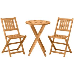 3-Piece Patio Bistro Set, Folding Acacia Wood Bistro, Set Outdoor Square Table Two Chair, Slatted Finish, Teak, Natural