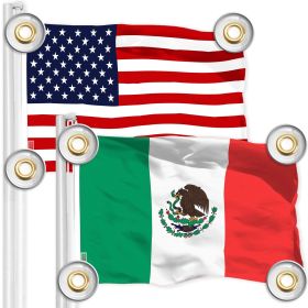 Combo Pack American USA Flag 3x5 Ft and Mexico Mexican Flag 3x5 Ft Both Printed 150D Polyester 4 Corner Brass Grommets Perfect For Balcony Wall