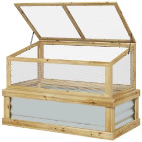Wooden Cold Frame Greenhouse Lean-to Raised Garden Bed Flower Planter Shelf 41x22.5x28.25 Natural