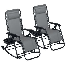 Grey Zero Gravity Chair Set: 2-Pack Recliners with Pillows, Cup Trays & Phone Holders for Ultimate Relaxation