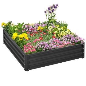 Galvanized Steel Raised Garden Bed 4x4 ft Grey Planter Box for Vegetables Flowers Herbs