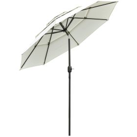 3-Tier 9tf Patio Umbrella, Outdoor Market Umbrella with Crank and Push Button Tilt for Deck, Backyard, beige