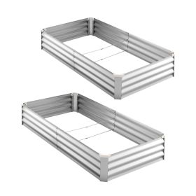 2 Pack Galvanized Raised Garden Beds, 6 x 3 x 1 ft, Rectangular Metal Planter Boxes Kit Outdoor, Bottomless Elevated Planting Box with Gloves