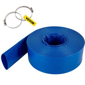 Discharge Hose, 1-1/2" x 100', PVC Fabric Lay Flat Hose, Heavy Duty Backwash Drain Hose with Clamps, Weather-proof & Burst-proof