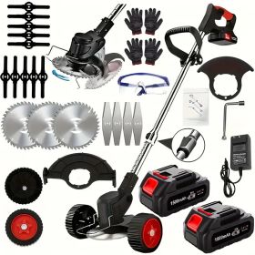 Cordless Electric Weed Wacker Portable Grass Trimmer with 3 Blade Types and 2 High Capacity Batteries Powerful Lawn Mower for Garden Yard Lawn Ma