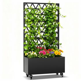 Metal Planter Box with Trellis Raised Garden Bed - 72.05"x35.83"x16.14", Trellis Privacy Screen for Climbing Plants, Vegetables
