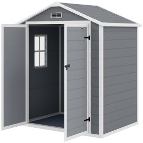 6x4.5FT Plastic Shed, Lockable Garden Tool Storage House with Double Doors and Vent, Grey