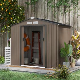 7' x 4' x 6' Garden Storage Shed Outdoor Patio Metal Tool Storage House w/ Foundation Kit and Double Doors Brown