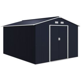 11' x 9' Metal Storage Shed Garden Tool House with Double Sliding Doors, 4 Air Vents for Backyard, Patio, Lawn Dark Grey