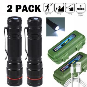 LED Flashlight USB Rechargeable Tactical Zoom Torch Powerful Mini Pen Light Work Light For Camping (Option: 2pcs)