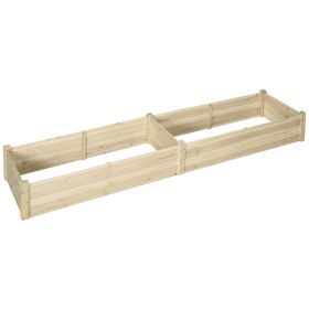 96" x 24" x 10" Wooden Raised Garden Bed with 2 Planter Boxes and Non-woven Fabric Liner for Patio, Natural (Option: Natural wood finish-1200x270x150 mm)