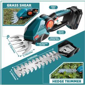 Cordless Hedge Trimmer, 2-in-1 Electric Handheld Grass Shears With 21V 2.0 Battery X2, Grass Trimmer, Mini Bush Trimmer Kit For Garden, Patio And (Option: Blue)