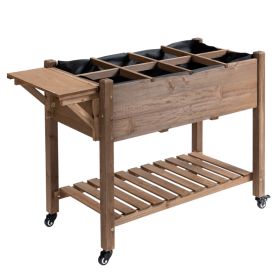 Wooden Garden Box, 34.25H with 8 Pockets and Lockable Wheels, Foldable Side Clapboard, Elevated and Self-Draining Design, to Grow Herbs, Vegetab (Option: Brown-1100x220x295 mm)