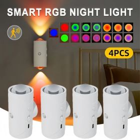 4PCS Color-sensing Motion Night Lights, Wall Lights, Cabinet Lights, Decorative Lights, With Three Lighting Modes, Available In Multiple Colors, (Option: White shell-4PCS)