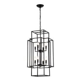 8-Light Metal Lantern Tiered Pendant Hanging Light Fixtures, Industrial Farmhouse Adjustable Height Chandeliers For Dining Room Hallway Foyer Ent (Option: Matte Black)