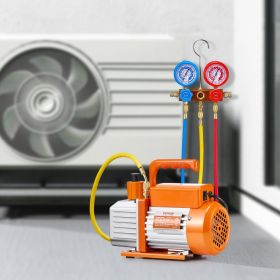 3.5 CFM HVAC Single Stage Rotary Vane Vacuum Pump And Manifold Gauge Kit (Option: Orange)