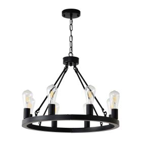 8-Light No Bulbs Matte Black Wagon Wheel Chandelier Farmhouse Modern Small Round Chandelier For Living Room Kitchen Island Foyer Hallway Entryway (Option: Matte Black)