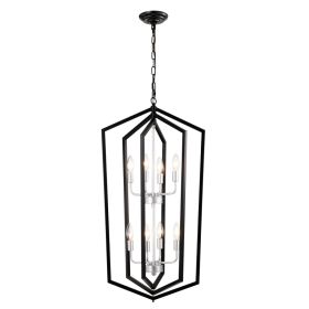 8-Light Farmhouse Kitchen Chandeliers, Matte Black And Sliver Vintage Rustic Cage Light Fixture Adjustable Height Chandeliers For Dining Room Hal (Option: Matte Black)
