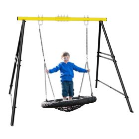 Metal Swing Stand Swing Sets for Backyard,Powder Coated Swing Frame of Swing Set with Extra Side Bars (Color: Yellow)