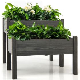 2 Tier Wooden Raised Garden Bed with Legs Drain Holes (Color: Gray)