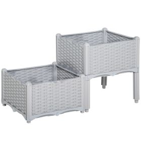 2-Piece Raised Garden Bed with Legs, Self-Watering Planter Box Raised Bed to Grow Flowers, Herbs & Vegetables, Gray (Option: Gray-450x450x230 mm)